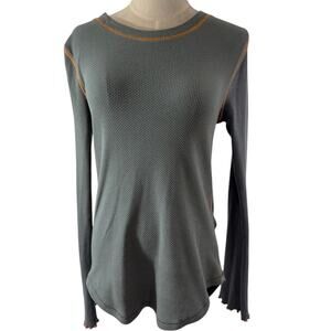 "FREE PEOPLE" Waffle Thermal, Zipper Cuff, Long Sleeve, Army Green,Tween,Grunge